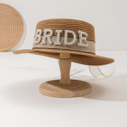 Bride Straw Hat with Pearl Letters