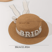 Bride Straw Hat with Pearl Letters