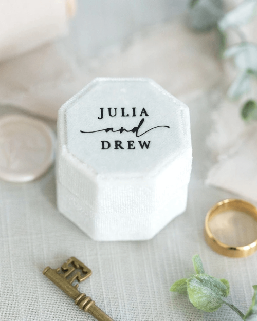 Personalized Velvet Wedding Ring Box – Custom Name or Initials