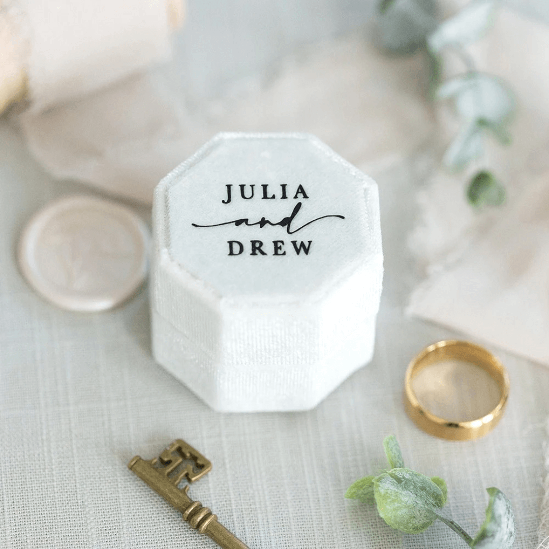 Personalized Velvet Wedding Ring Box – Custom Name or Initials